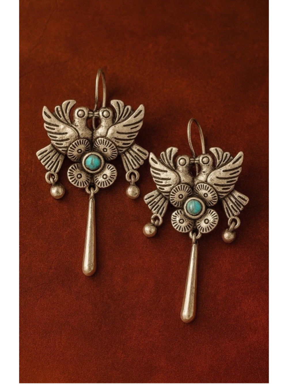 J.Jill Bird Earrings Silver Flower Turquoise Southwest Tribal Romantic Boho VTG